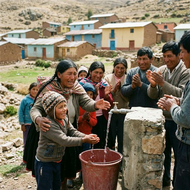 Comunidad recibiendo agua potable